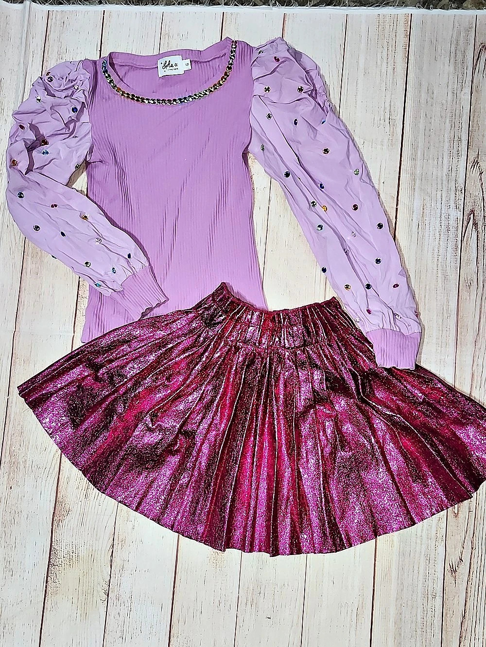 Lola And The Boys Puffed Sleeve + Twirl Pink Skirt Size 6